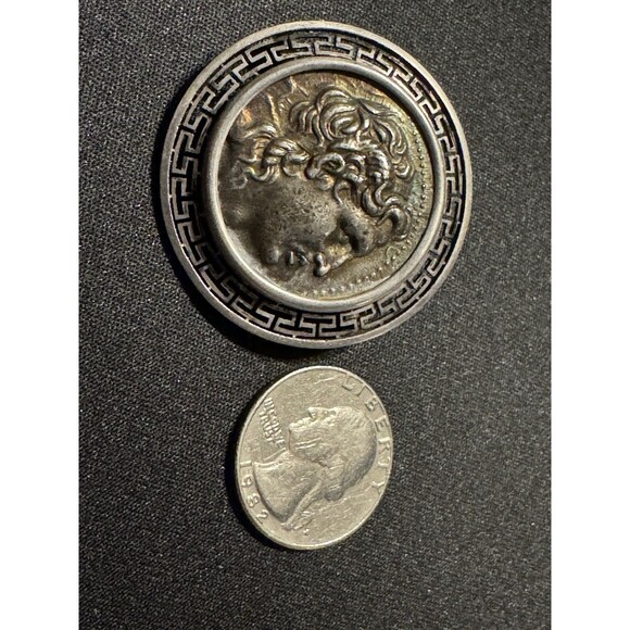 Greek Key Brooch, Vintage 925 Tested W/ 18k Acid, Heavy - Picture 2 of 6